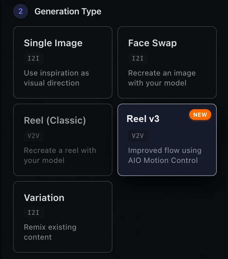 aio.fm Generate — Reel v3, improved flow using AIO Motion Control
