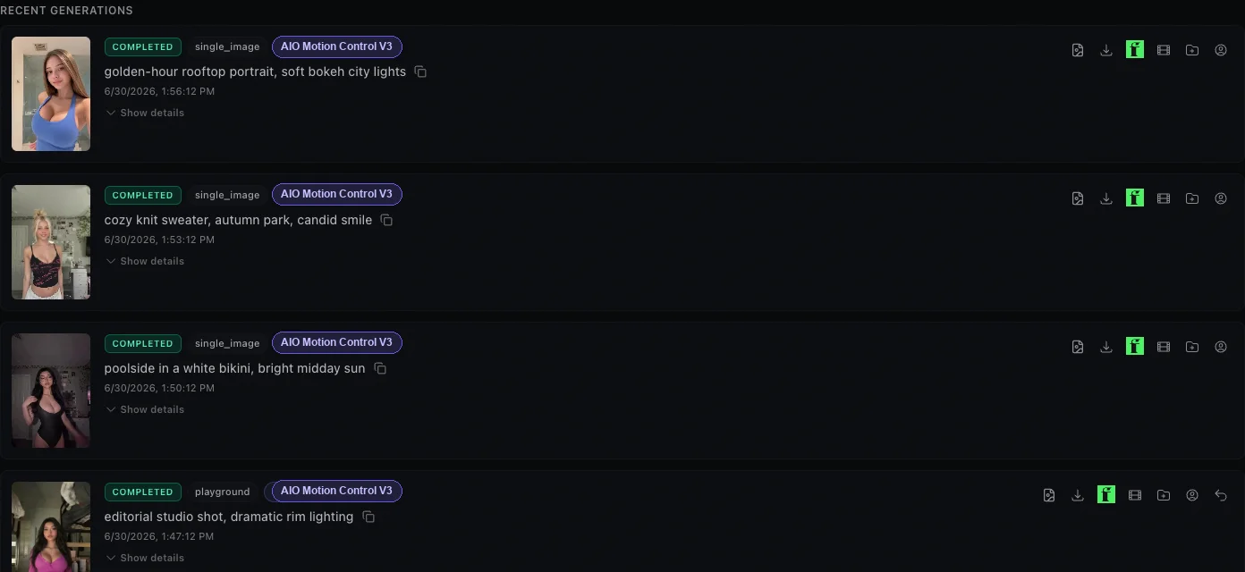 aio.fm Results — organized generation history